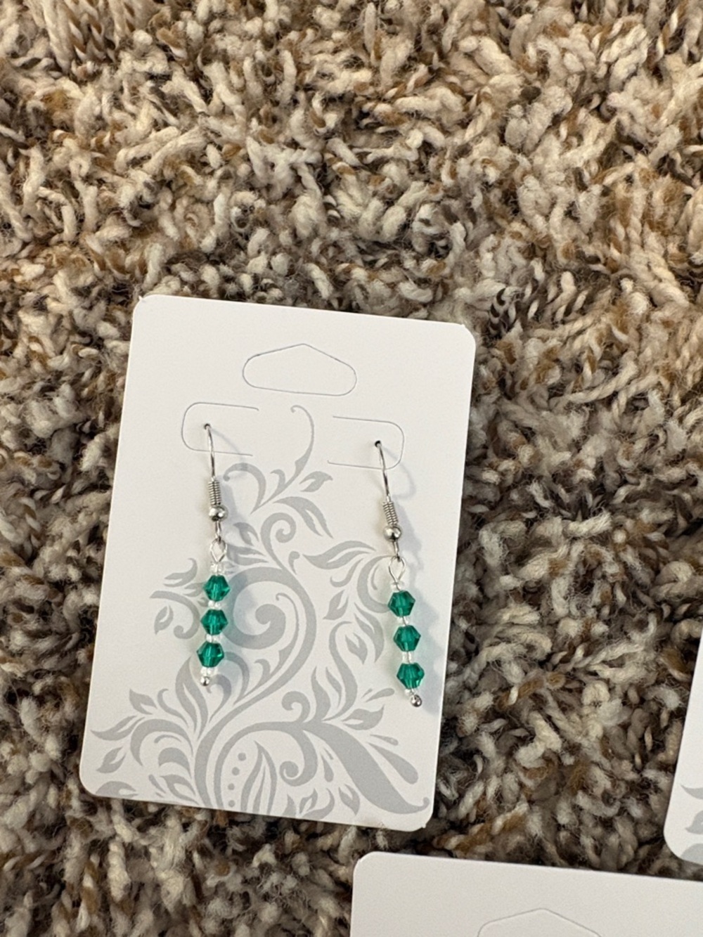 Elegant Green and Blue Beaded Earrings Hand Crafted set of 3 - Picture 7 of 9
